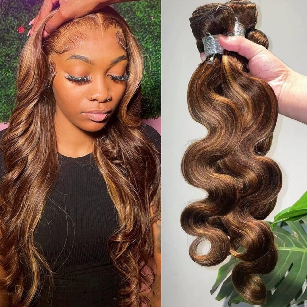 Honey Blonde Highlight Human Hair Bundles Brazilian Body Wave 3 Bundles 26 28 30